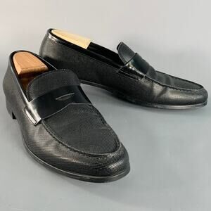 GIORGIO ARMANI Size 10 Black Textured Leather Slip On Penny Loafers